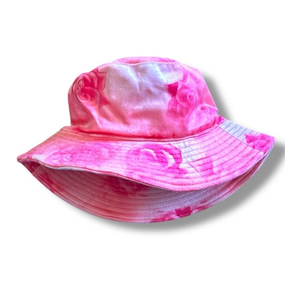 New Elsie & Fred Pink Velour Bucket Hat rose print fuzzy soft rave head gear - Picture 1 of 9